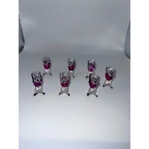 Vintage Lucite Plastic Miniature Clear Purple Dog Snoopy Figures Lot Of 7 MCM